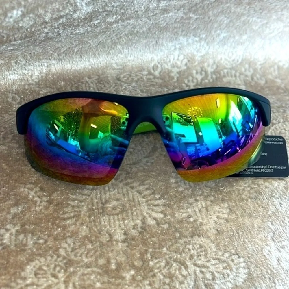 Brand New Rawlings Black Half-Rim Rectangle Shield Sport Wrap Mirror Sunglasses